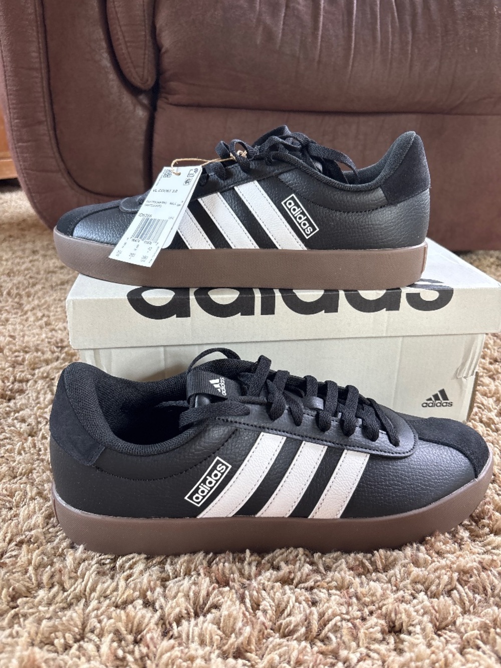 Adidas VL Court 3.0 Sneakers Mens 8.5 Black Leather Gum Sole Skate NEW ID6286